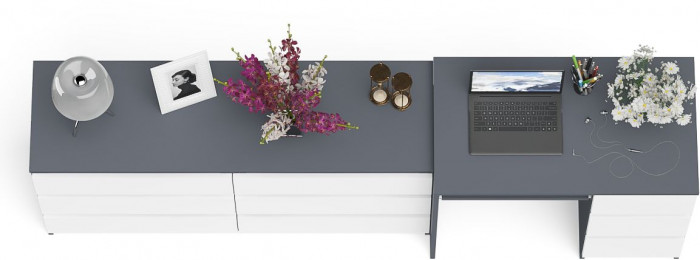 Мори компьютерный стол МС-6 правый + Комод МК1380.6, графит/белый