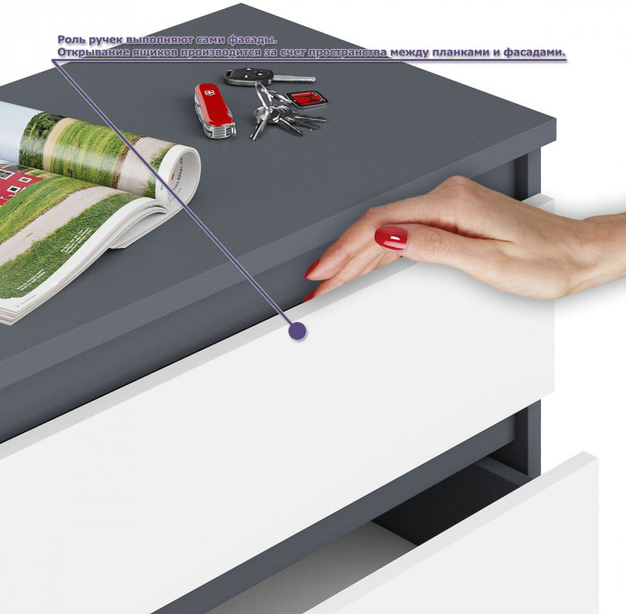 Мори компьютерный стол МС-6 правый + Комод МК1380.6, графит/белый