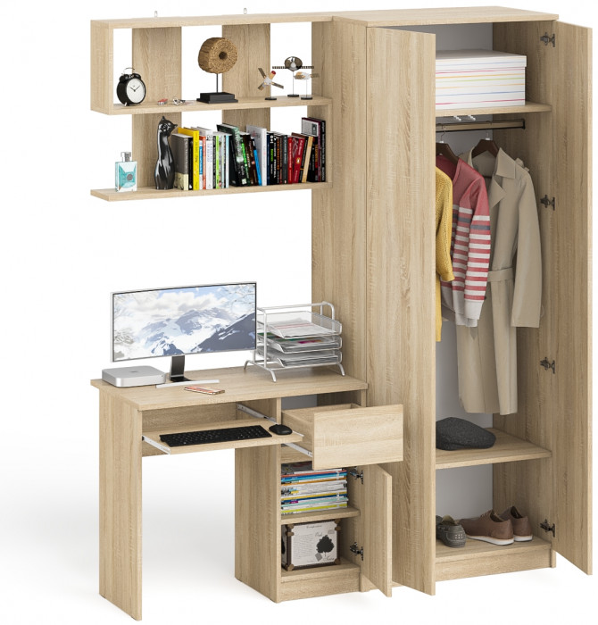 Мори компьютерный стол МС-1 правый + Шкаф МШ800.1 + Полка 900, дуб сонома