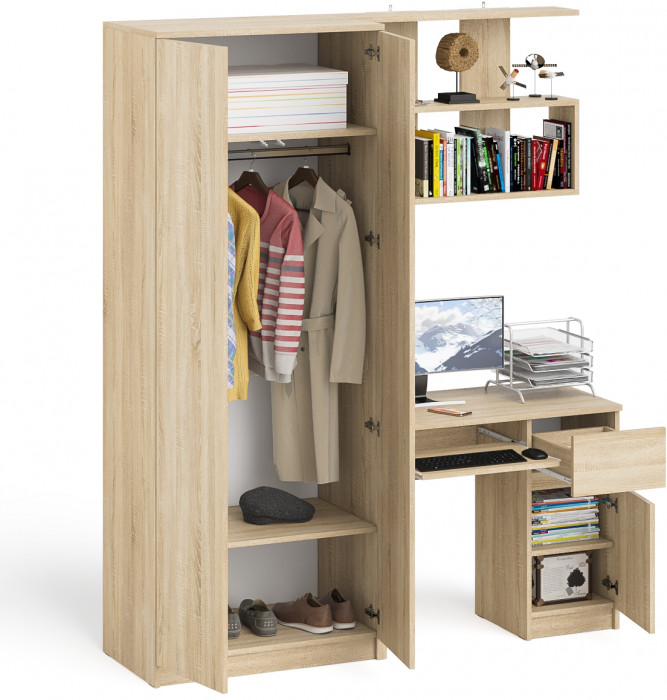 Мори компьютерный стол МС-1 правый + Шкаф МШ800.1 + Полка 900, дуб сонома