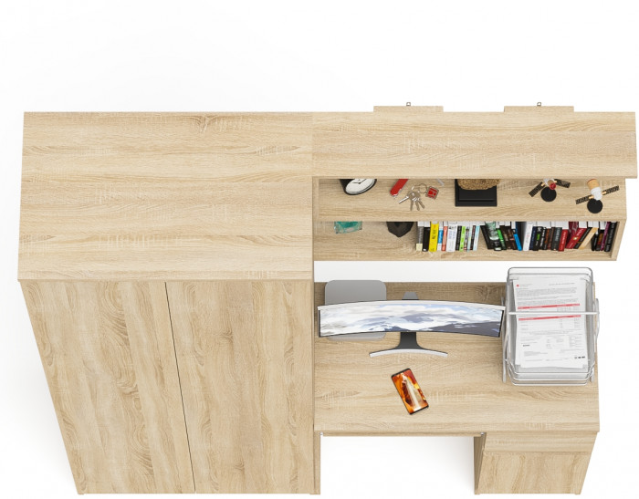 Мори компьютерный стол МС-1 правый + Шкаф МШ800.1 + Полка 900, дуб сонома