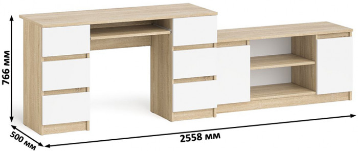 Мори компьютерный стол МС-2 + Тумба МТВ1200.1, дуб сонома/белый
