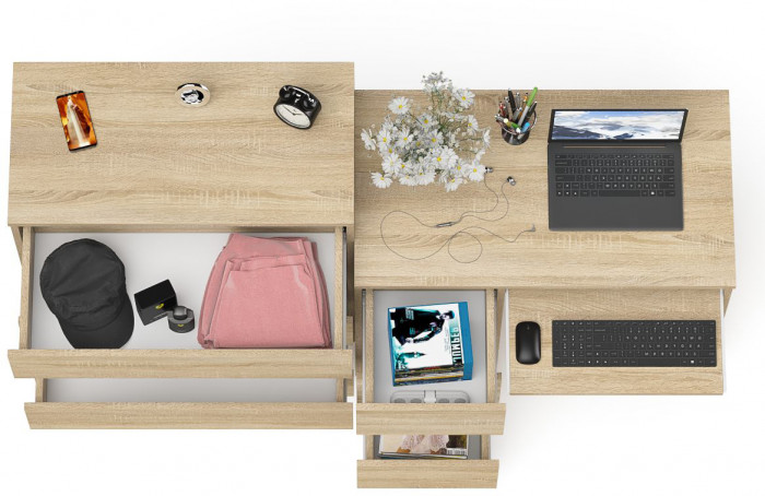 Мори компьютерный стол МС-6 левый + Комод МК800.4, дуб сонома