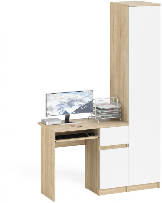 Мори Стол компьютерный МС-1 правый + Пенал МШ400.1, цвет дуб сонома/белый, ШхГхВ 130,4х50,4х209,6 см., выдвижной ящик справа, НЕ универсальная сборка