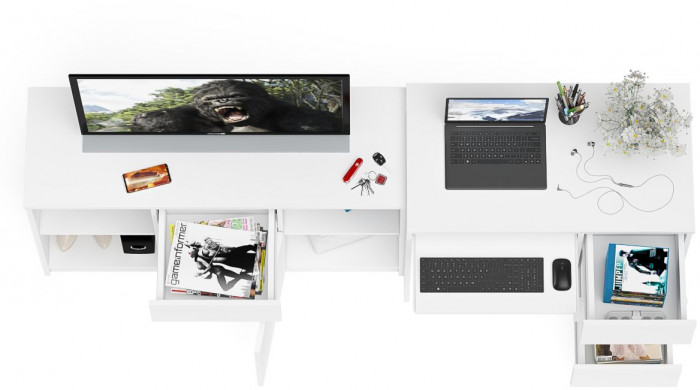 Мори компьютерный стол МС-6 правый + Тумба МТВ1204.1, белый