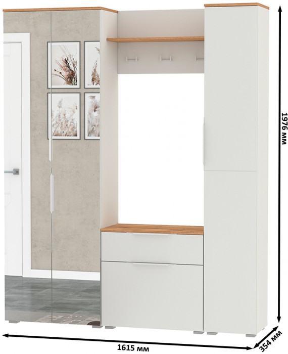 Октава Прихожая 22, белый шагрень/дуб крафт золотой/фасады МДФ белый шагрень