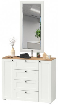 Остин 16.221 Комод + 17.03 Зеркало, белый шагрень/дуб крафт золотой