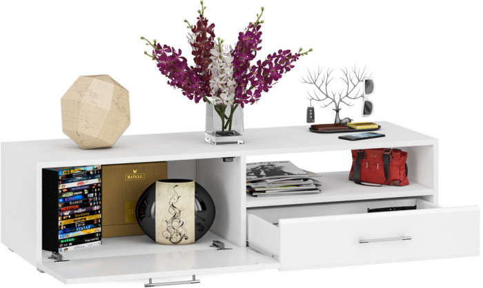 Тумба под ТВ Ларго 1, корпус белый/фасады МДФ белый глянец