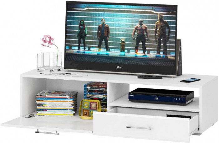 Тумба под ТВ Ларго 1, корпус белый/фасады МДФ белый глянец