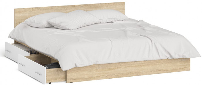 Мори Кровать с ящиками 1800, дуб сонома/белый