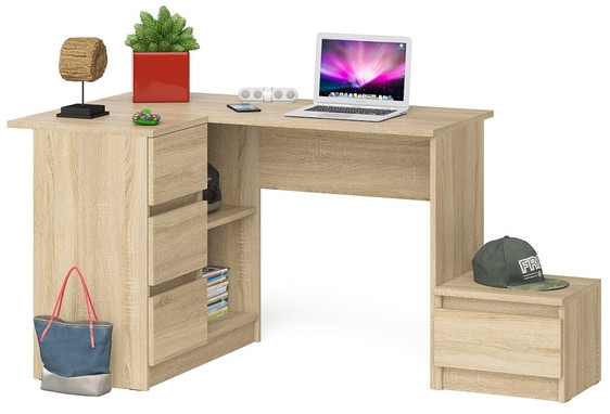 Мори компьютерный стол МС-16 левый + Тумба ТМП400.1, дуб сонома