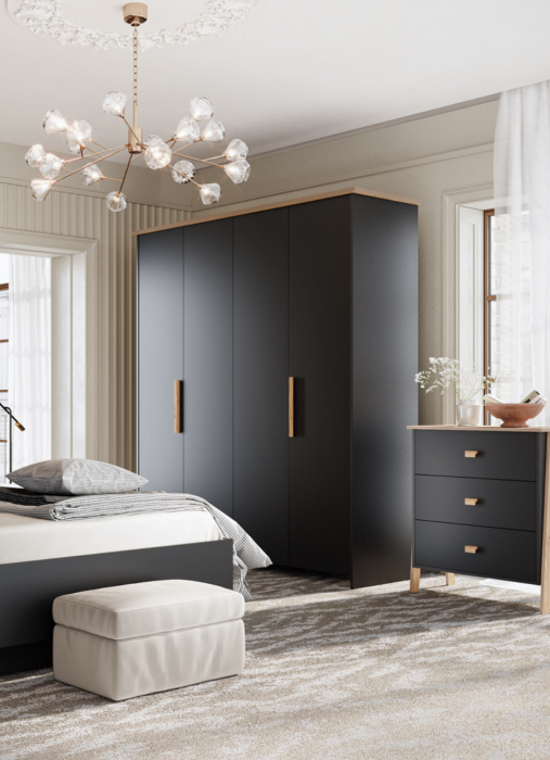 Шкаф четырехдверный "Скандинавия" - Антрацит/Дуб наварра