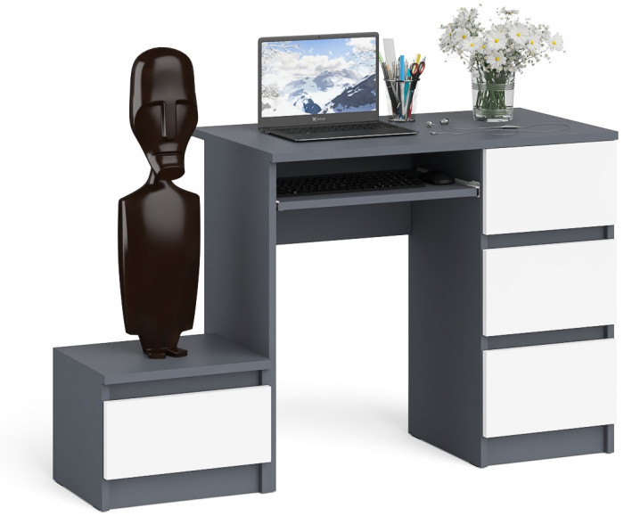 Мори Стол компьютерный МС-6 правый + Тумба ТМП400.1, цвет графит/белый, ШхГхВ 130,4х50х76,6 см., выдвижные ящики справа, НЕ универсальная сборка