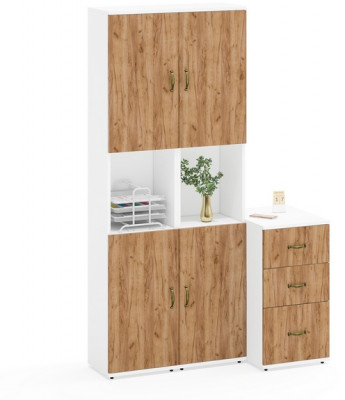 Лидер-8 Пенал + Пенал + Тумба МД 3.16, белый шагрень/крафт золото