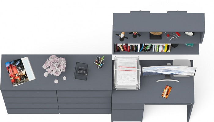 Мори компьютерный стол МС-1 левый + Комод МК1200.8 + Полка 900, графит