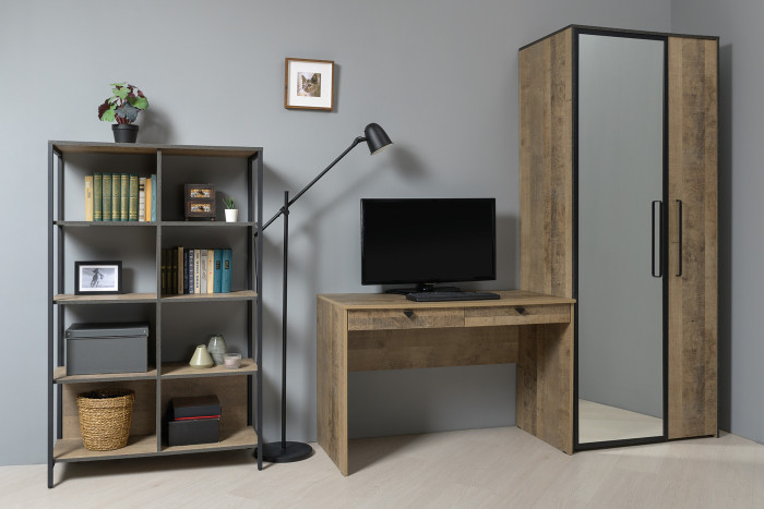 Трувор 13.151.02 Стеллаж, цвет дуб гранж песочный/интра, ШхГхВ 90х37х146 см.