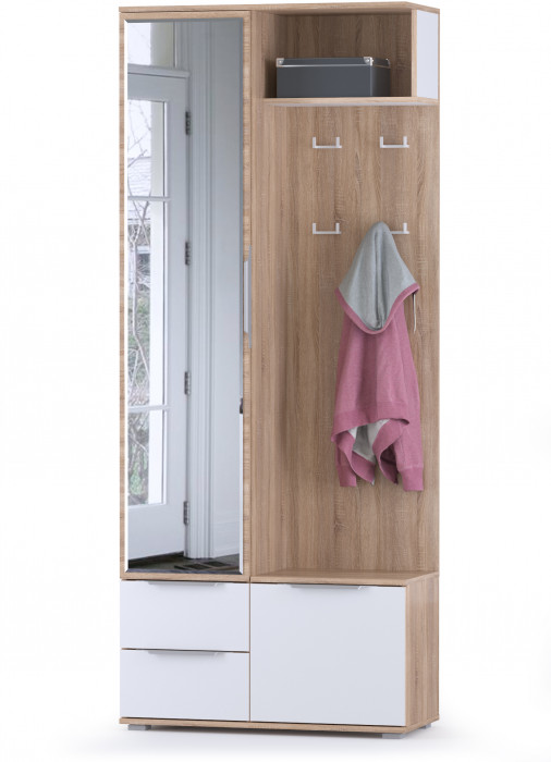 Куба Прихожая 15, цвет дуб сонома/белый премиум, ШхГхВ 230,1х107,3х210,6 см. + 50х28,3х180 см., универсальная сборка