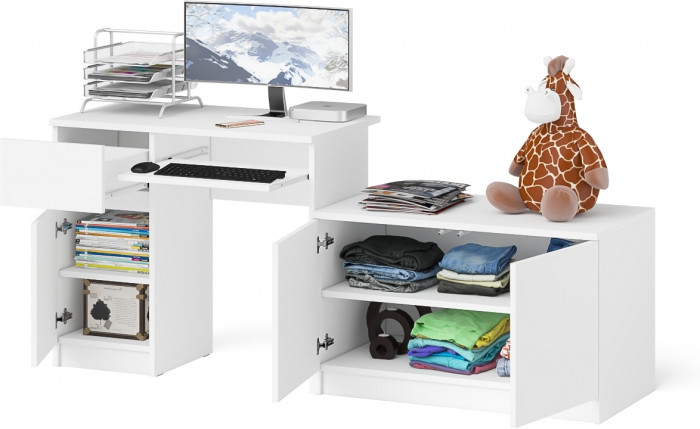 Мори Стол компьютерный МС-1 левый + Тумба МА900.1, цвет белый, ШхГхВ 180,4х50,4х76,6 см., выдвижной ящик слева, НЕ универсальная сборка