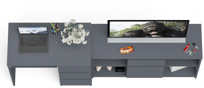 Мори компьютерный стол МС-6 правый + Тумба МТВ1204.1, графит