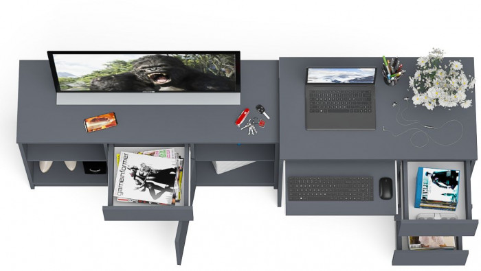 Мори компьютерный стол МС-6 правый + Тумба МТВ1204.1, графит