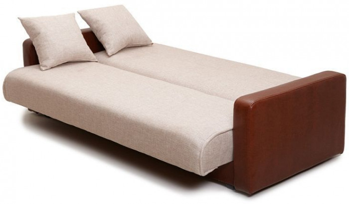 Раскладной диван-кровать, прямой, книжка, цвет бежево-коричневый, кожа/рогожка, Лондон 120х190