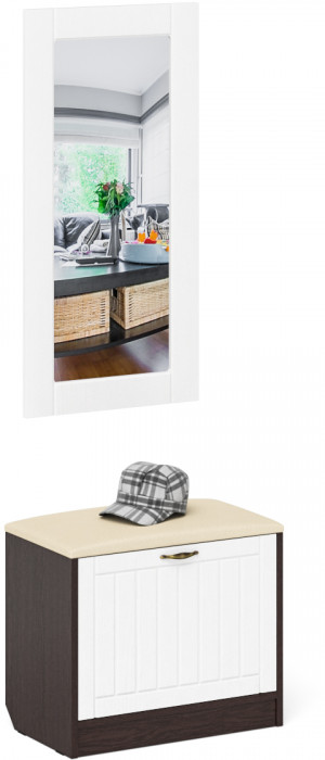 Прихожая П-6 Тумба + Зеркало, цвет венге/фасады МДФ белое дерево фрезеровка прованс, ШхГхВ 60х35х200 см.