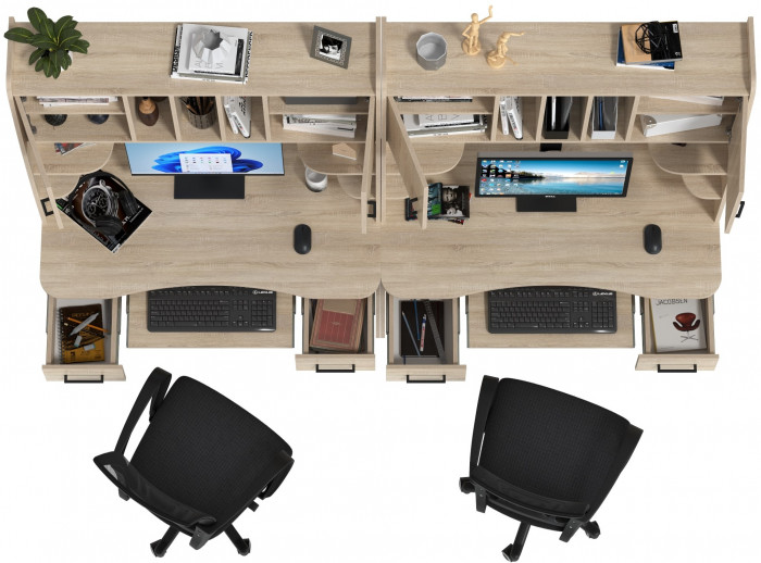 Два стола рабочих 6-0604 Бета + два кресла 103 чёрных, дуб сонома