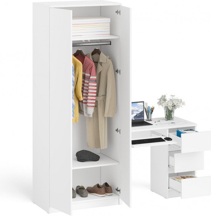 Мори компьютерный стол МС-6 правый + Шкаф МШ800.1, белый