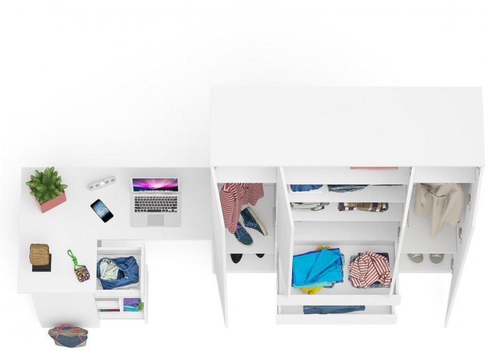 Мори Стол компьютерный МС-16 левый + Шкаф МШ1600.1, цвет белый, ШхГхВ 284,8х84,9х209,6 см., выдвижные ящики слева, НЕ универсальная сборка