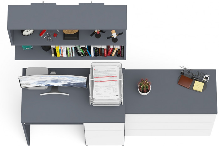 Мори компьютерный стол МС-1 правый + Комод МК800.1 + Полка 900, графит/белый