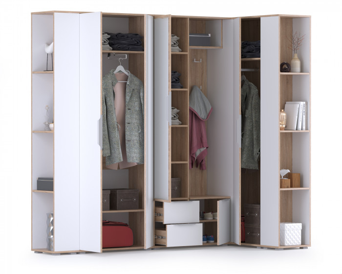 Куба Прихожая 16, цвет дуб сонома/белый премиум, ШхГхВ 230,1х107,3х210,6 см., универсальная сборка