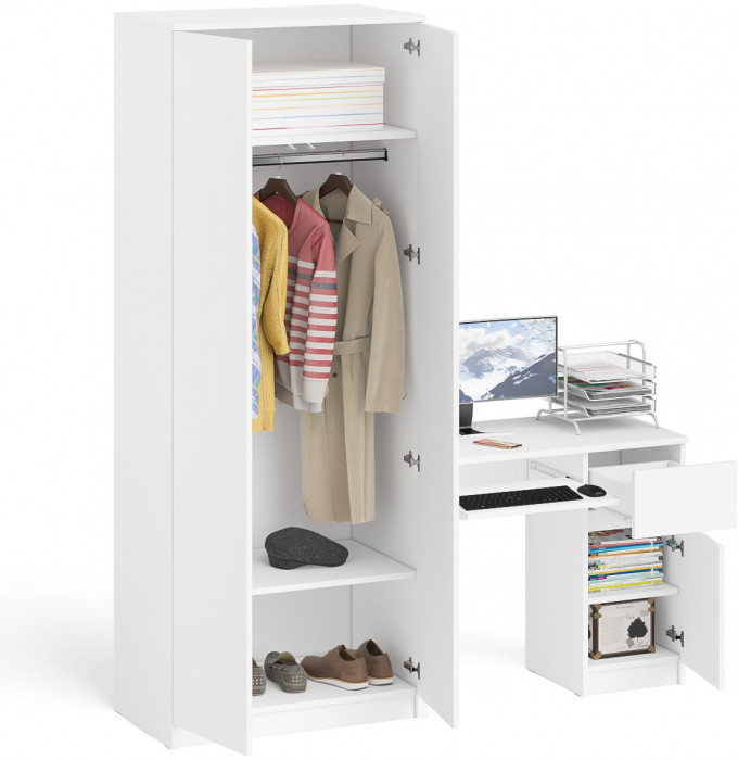 Мори компьютерный стол МС-1 правый + Шкаф МШ800.1, белый