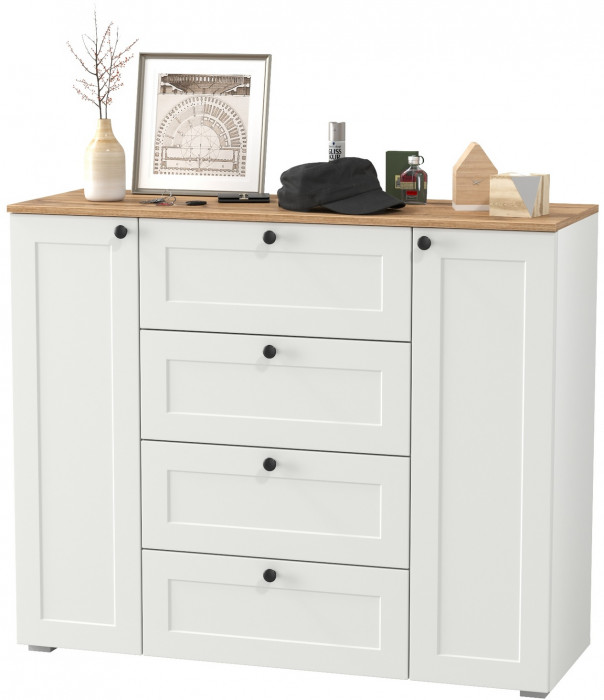 Остин 16.221 Комод, белый шагрень/дуб крафт золотой