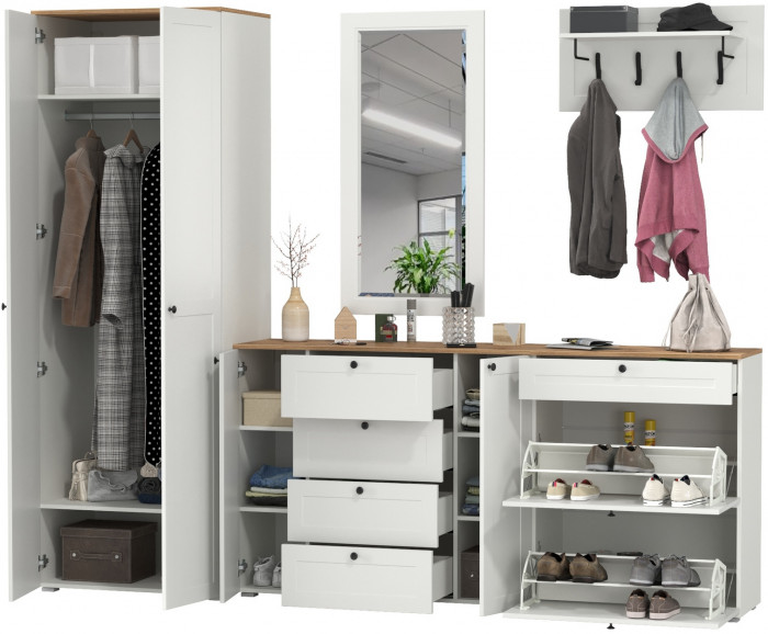 Остин Прихожая 59, белый шагрень/дуб крафт золотой