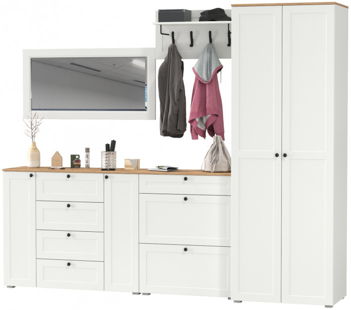 Остин Прихожая 59, белый шагрень/дуб крафт золотой