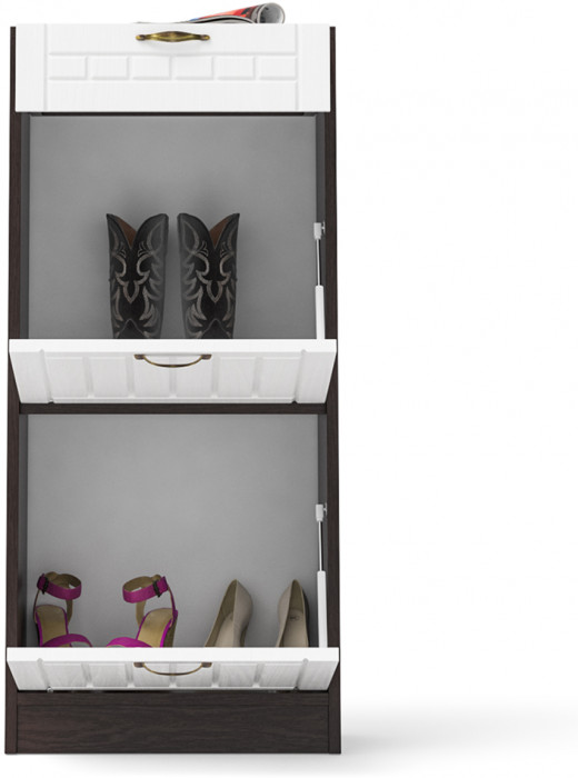 Прихожая П-6 Тумба для обуви 2 секции, венге/фасады МДФ белое дерево фрезеровка прованс