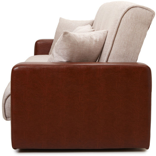 Раскладной диван-кровать, прямой, книжка, цвет бежево-коричневый, кожа/рогожка, Лондон 140х190