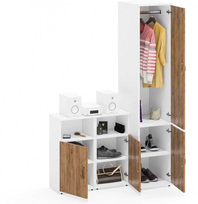 Лидер-8 Пенал МД 23Б + Тумба МД 3.19 + Тумба МД 3.19, белый шагрень/крафт золото