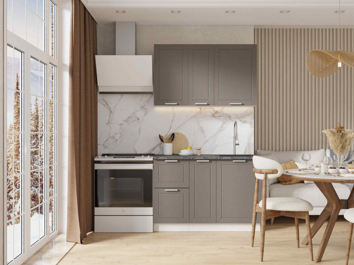 Кухня Альфа 1,2 м холст вулкан (корпус белый, столешница кастилло темный)