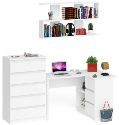 Мори компьютерный стол МС-16 правый + Комод МК700.5 + Полка 1200, белый