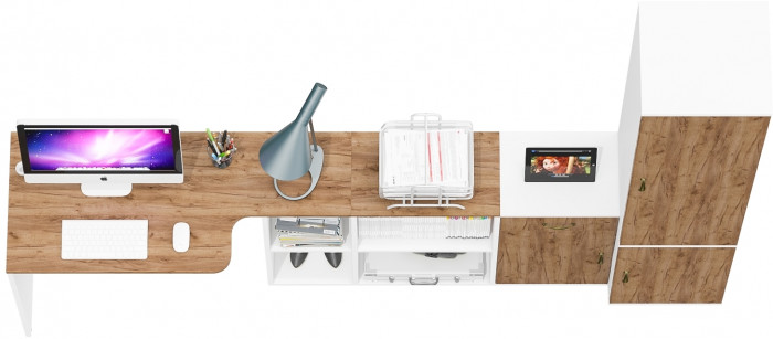 Лидер-8 Стол + Тумба МД 3.15 + Пенал МД 22Б, цвет белый шагрень/крафт золото, ШхГхВ 245х50/37,5х75/190 или 115х160/50х75/190 см., НЕ ун. сборка