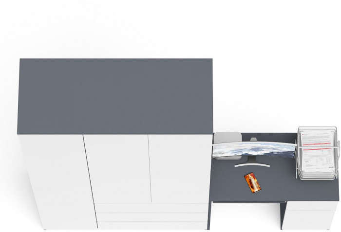 Мори Стол компьютерный МС-1 правый + Шкаф МШ1200.1, цвет графит/белый, ШхГхВ 210,4х50,4х209,6 см., выдвижной ящик справа, НЕ универсальная сборка