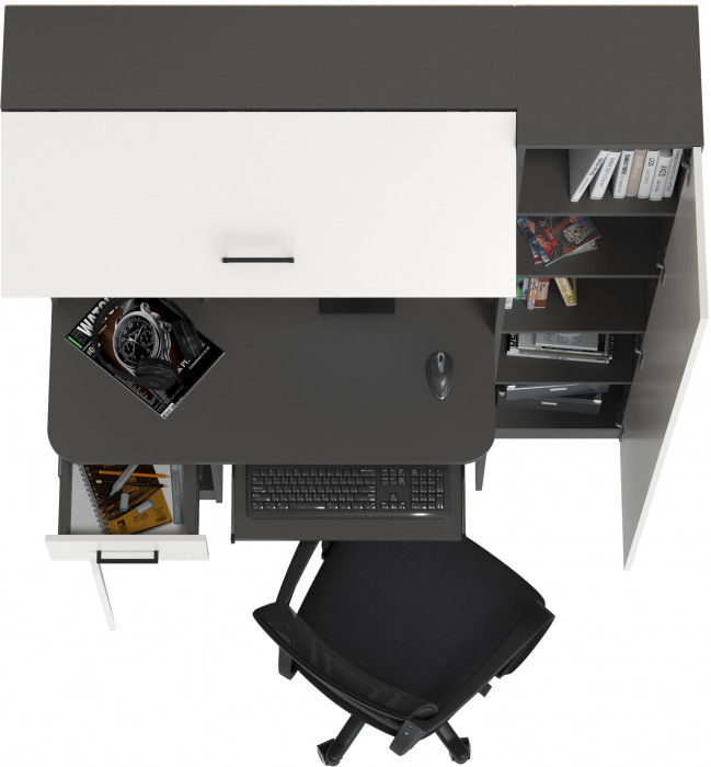 Стол 6-0603 Альфа + кресло 103 чёрное, цвет графит/белый, ШхГхВ 137х61х181 см., универсальная сборка