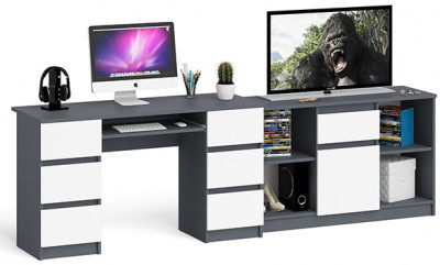 Мори Стол компьютерный МС-2 + Тумба МТВ1204.1, цвет графит/белый, ШхГхВ 255,8х50х76,6 см., универсальная сборка
