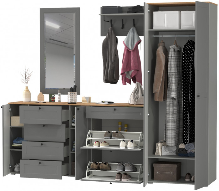 Остин Прихожая 59, серый графит/дуб крафт золотой