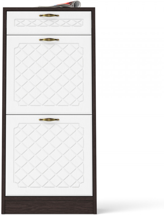 Прихожая П-6 Тумба для обуви 2 секции, венге/фасады МДФ белое дерево фрезеровка ромб