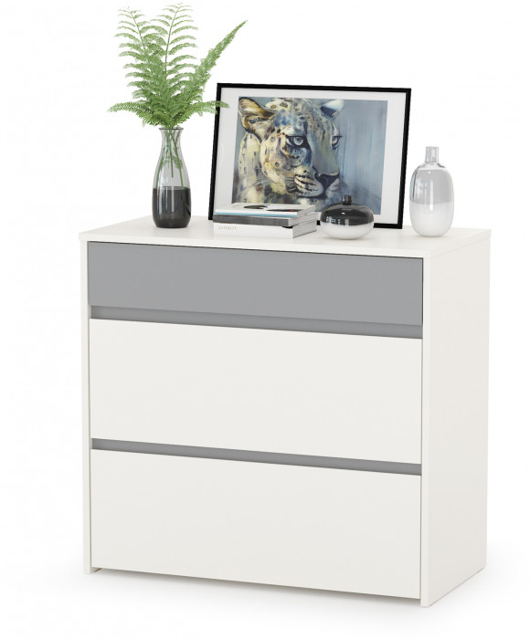 Торонто 11.39 Кровать + 16.475 Полка + 13.321 Комод, белый шагрень/стальной серый