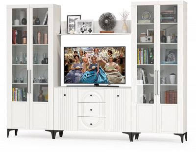 Валенсия Гостиная № 102, ЛДСП белый шагрень/МДФ белый шагрень