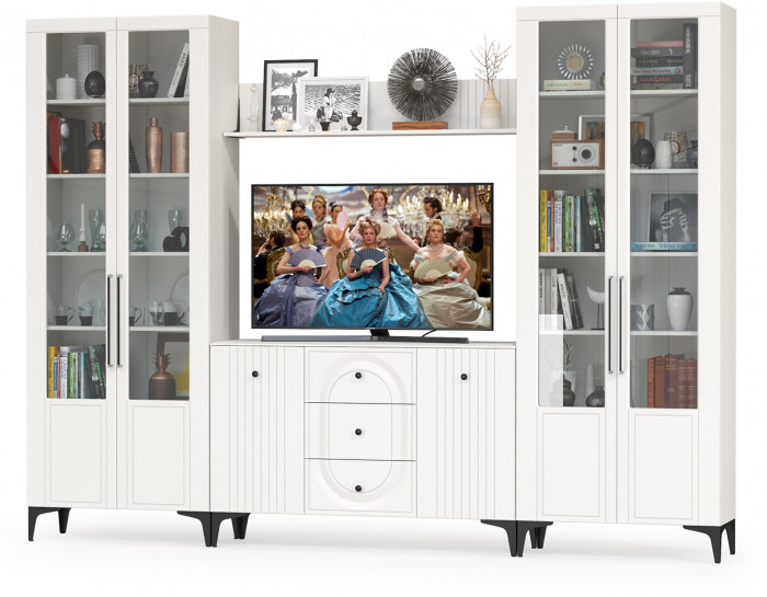 Валенсия Гостиная № 102, ЛДСП белый шагрень/МДФ белый шагрень