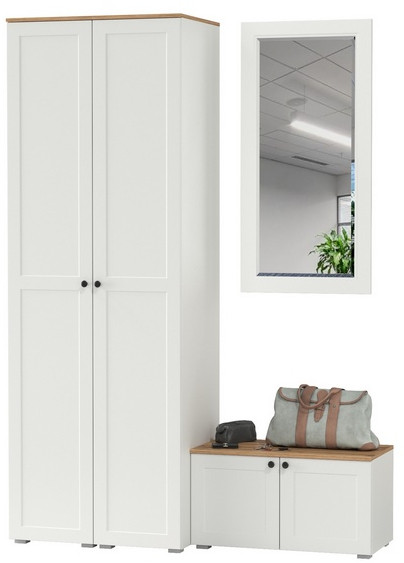 Остин Прихожая 36, цвет белый шагрень/дуб крафт золотой, ШхГхВ 160х54,3х229,6 см., универсальная сборка